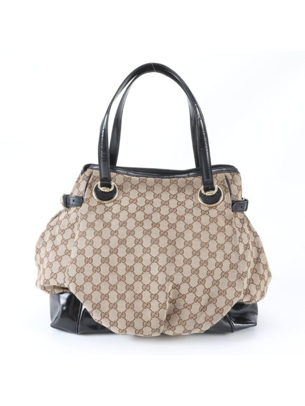 Gucci GG Canvas Leather Tote Shoulder Hand Brown